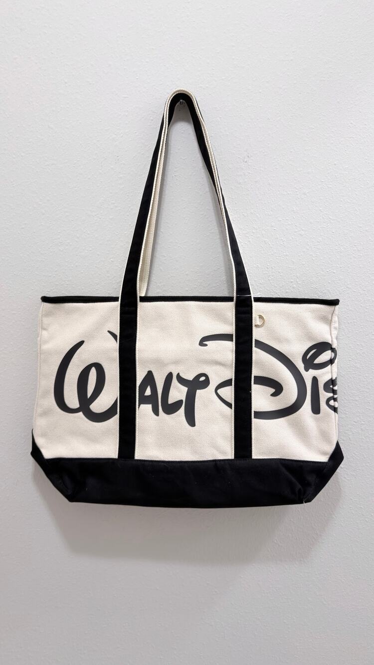 Disney Walt Disney World Logo Parks After Dark Canvas Tote Bag Black White NWT